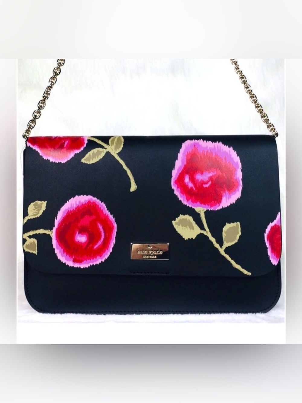 Kate Spade Leather Putnam Drive Hazy Rose Lizz floral gold chain Purse NWOT.
